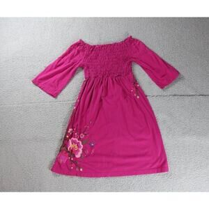 Johnny Was Womens Dress XS Pink Floral Embroidery Off Shoulder